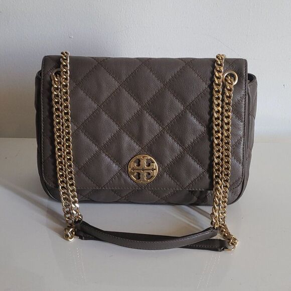 Tory Burch Quilted Shoulder Bag in Brown with Gold Chain - Picture 8 of 13